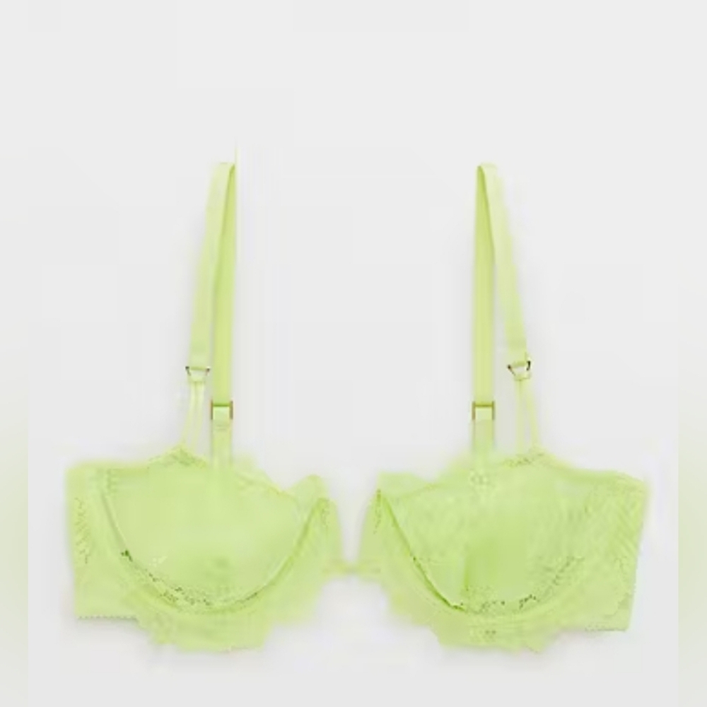 NWT Aerie Lace Underwire Balconette Bra in Neon Green Size 36C
